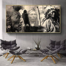 Preto e branco nativo indiano pintura da lona cartazes e cópias retrato cuadrosart escandinavo imagem da parede para sala de estar 2024 - compre barato