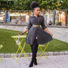 VAZN 2020 Hot Popular Striped Black Simple Overalls Plus Size Chiffon Dress Full Sleeve Women High Waist A-Line Mini Dress 2024 - buy cheap