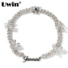 Pingente de aço inoxidável feito sob encomenda do nome de uwin com 12mm borboletas cubana chain moda miami cubana colares jóias personalizadas 2024 - compre barato