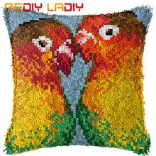 Latch Hook Cushion Parrots Love Pillow Case Pre-Printed Color Canvas Acrylic Yarn Latched Hook Pillow Crochet Cushion Cover Kits 2024 - buy cheap