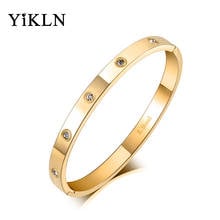 YiKLN-brazalete de circonia cúbica de lujo para mujer, brazalete de acero inoxidable de 6mm con cristal de Zirconia cúbica, joyería YB19062 2024 - compra barato