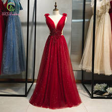 SSYFashion Новое бордовое длинное вечернее платье, для банкета, элегантное, с v-образным вырезом, с аппликацией, с Блестками, Бисером, роскошное торжественное платье Vestido De Noche 2024 - купить недорого