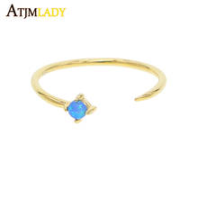 100% 925 sterling silver thin blue opal band Gold color ring for women hot fashion minimal delicate dainty ring adjustable 2024 - buy cheap