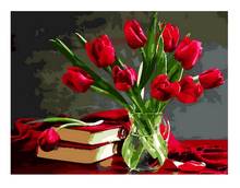 Pintura sin marco diy por números, pintura de flores, imagen por números para decoración del hogar, tulipán rojo de 4050cm 2024 - compra barato