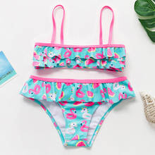 Girls Swimsuit Flamingo Girls Swimwear Two pieces Swim wear for Kid girl Ruffle Children Swimming suit Beach wear-ST9032 2024 - compre barato