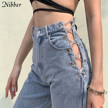 Nibber harajuku high waist hollow out Chain design Slim jeans woman leisure streetwear Commute high quality strgight pants mujer 2024 - buy cheap