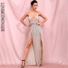 LOVE&LEMONADE Sexy Silver Deep V-Neck Sequins Whit Split A-Line Party Maxi Dress LM82415 2024 - buy cheap