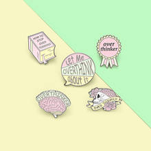 Overthinker Enamel Pin Custom Overthinking Award Brain Skull Book Brooches Bag Lapel Pin Cartoon Badge Jewelry Gift for Friends 2024 - buy cheap