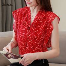 Polka Dot Chiffon Blouse Women Shirts 2020 Ruffles Sleeveless Harajuku Tops and Blouses Office Lady Korean Red Casual Blouse 2024 - buy cheap