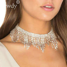 Moda strass tassel colar gargantilha colares feminino casamento de luxo jóias do corpo de cristal colar de declaração pingentes 2024 - compre barato