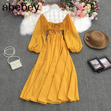 2022 New Spring Temperament All-match Retro All-match Square collar puff sleeve Dress lace up ruffles Dress 2024 - buy cheap