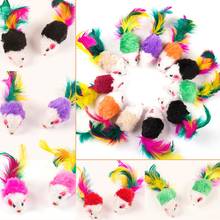 10 Pcs Cat toy False Mouse Pet Cat Toy Mini Funny Playing Toy For Cats with Colorful Feather Plush Mini Mouse Toy 2024 - купить недорого