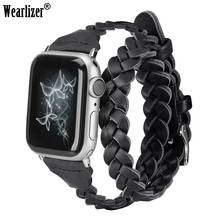 Wearlizer Leather Weave Band for Apple Watch Band 5 38mm 40mm 42mm 44mm Double Wrap Watch Strap for iWatch Series 5 4 3 2 1 2024 - buy cheap