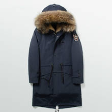 Parka homme casaco de inverno masculino com gola de pele de guaxinim, longo, parca masculina fdbq110 kj1351 2024 - compre barato