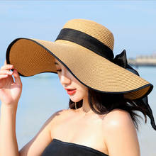 Chapéu de palha, de verão, aba grande, aba larga, chapéu de sol, laço, praia, dobrável, chapéus novos, 2020, chapéu para mulheres, chapéu de férias 2024 - compre barato