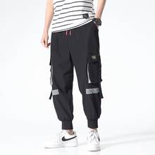 Calça esportiva masculina, calça de moletom para homens, estilo hip hop, com fitas, para o outono, 2021 2024 - compre barato