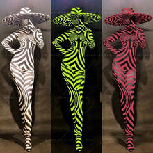 Sexy zebra costumes big hats green red black jumpsuits night club party cosplay costume performance stage tv show dance wear 2024 - buy cheap