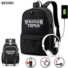 Mochila antirrobo luminosa con carga USB para adolescentes, niños y niñas, bolso escolar de lona para viaje, Stranger Things 2024 - compra barato