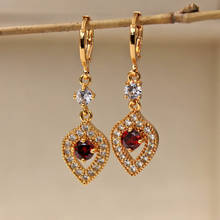 New heart earrings Waterdrop Dangle Drop Earrings for Women's earrings Gold Filled red stone zircon Earrings Wedding Jewelry 2024 - buy cheap