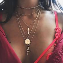 5 Layers New Hot Necklace For Women Sale Fashion Cross Necklace Rose Pendant Clavicle Chain Necklaces Women's Jewelry Gift 2024 - buy cheap