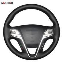 DIY Hand-stitched Black Artificial Leather Car Steering Wheel Cover For Hyundai Santa Fe 2013-2018 ix45 2013 2014 2015 2016 2024 - buy cheap