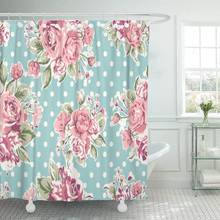 Red Flower Pink Vintage Rose Pattern on Green Colorful Shower Curtain Waterproof Polyester Fabric 72 x 78 Inches Set with Hooks 2024 - купить недорого