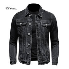Casaco jeans masculino, jaqueta jeans preta piloto moda primavera, sobretudo para motocicleta 2024 - compre barato