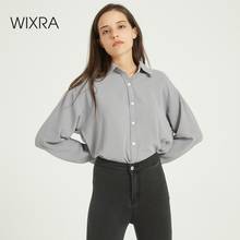 Wixra blusa feminina elegante e lisa, camisa feminina manga longa de chiffon gola virada para baixo, blusa feminina para primavera e outono 2024 - compre barato