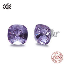 CDE New Fashion Tanzanite Crystal Women Earrings 925 Sterling Silver Square Stud Earrings Daily Office Jewelry 2024 - купить недорого