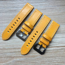 Alta qualidade 24mm 22mm itália amarelo borda de corte pulseira couro genuíno para pam pam499 44mm 42mm dial pulseira relógio 2024 - compre barato