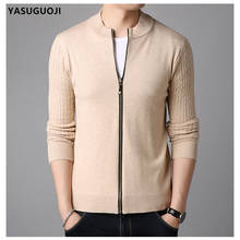 YASUGUOJI New 2021 Autumn Casual Solid Color Slim Cardigan Men Fashion Knitted Patchwork Stand Collar Sweater Men Truien KS12 2024 - buy cheap