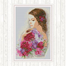 Beauty and Flowers Painting Cross-stitch Embroidery Kit 14ct Printed on Canvas 11ct Counted Fabric DMC DIY Handmade Needlework 2024 - buy cheap