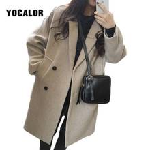 2019 Thin Wool Blend Coat Women Long Sleeve Turn-down Collar Outwear Jacket Female Casual Autumn Winter Elegant Overcoat Coats 2024 - buy cheap