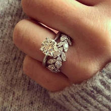 Conjunto de 2 unids/set de anillos de circonita de cristal de lujo para mujer, anillos florales de hoja, joyería de boda de compromiso para novia, regalo para niña 2024 - compra barato
