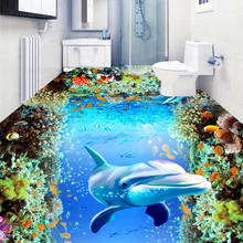 Pegatina de suelo 3D de delfín de mundo submarino, Mural impermeable para habitación de niños, dormitorio, baño, papel tapiz autoadhesivo 2024 - compra barato