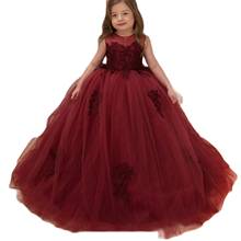 Vestido de fiesta de cumpleaños para niñas de 3, 4, 5, 6, 7, 8 y 9 años, color burdeos oscuro 2024 - compra barato