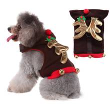 Комплект одежды для собак, аксессуары для питомцев на Рождество, нагрудный ремень с лосиным колокольчиком для собак, жилет для щенков, поводок 2024 - купить недорого