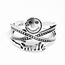 ModaOne Vintage Happy Smiling Face Letter Thai Silver Color Ring Mutil-layer Cross Black Stone Open Finger Ring For Gift 2024 - buy cheap
