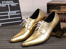Мужская официальная обувь на высоком каблуке из кожи питона; цвет золотой, серебряный; Свадебная обувь для рождественской вечеринки; обувь на шнуровке с острым носком; caldas Masculino 2024 - купить недорого