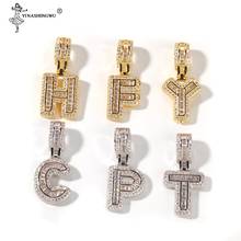 THE BLING KING Single Small Baguette Letter Pendant Necklace English Initial Letters Fashion Iced Out Cubic Zirconia Jewelry New 2024 - buy cheap