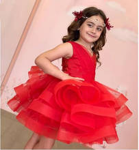 Custom Red Ball Gown Girls Dresses Lace Sequins Organza Princess Puffy Skirt Flower Girl Dress Children Party Pageant Gown 2024 - buy cheap