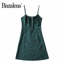Vestidos com estampa floral verde vintage baza alça espaguete verão 2021 vestidos femininos retrô sem mangas 2024 - compre barato