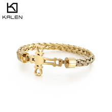 KALEN-pulsera de acero inoxidable para hombres, brazalete de cadena de oro, Cruz de oración, joyería, 2020 2024 - compra barato