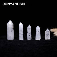Runyangshi 1pc Natural single point Black hair quartz crystal hexagonal prism Tourmaline crystal column Energy stone 2024 - buy cheap