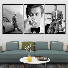 James bond 007 filme poster pintura da lona do vintage preto e branco retro parede arte fotos cuadros para sala de estar decoração casa 2024 - compre barato