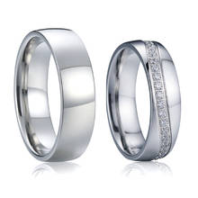 Anel de casamento com zircônia cúbica lisa, joias para casal, anéis de aço inoxidável para homens e mulheres, anel bague casamento 2024 - compre barato