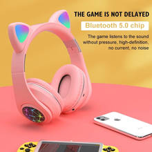 RGB Cat Ear Wrieless Headphones With Mic Pink Girls Noise Cancelling Bluetooth Kid Headset Gamer Child Support SD Card FM Gift 2023 - buy cheap