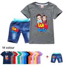 Pulôver unissex de algodão para crianças, roupa estilosa de verão para meninos, manga curta + jeans, gola redonda 2024 - compre barato