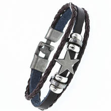 DGW-pulsera de cuero con forma de estrella de cinco puntas para mujer y hombre, brazalete de la amistad, aleación Retro, varias capas 2024 - compra barato