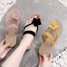 Женские пляжные туфли на плоской подошве, летние сандалии для отдыха, с искусственной травой, с цветочным шнурком, 2020 2024 - купить недорого